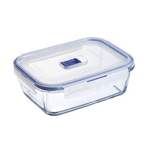 luminarc pure box active glass food storage container with sliding vent lid (rect. 8.3 cups / 2l)