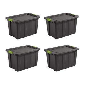 sterilite tuff1 latching 30 gallon plastic stackable temperature & impact resistant basement/garage/attic storage tote container bin with lid (4 pack)