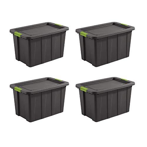 Sterilite Tuff1 Latching 30 Gallon Plastic Stackable Temperature & Impact Resistant Basement/Garage/Attic Storage Tote Container Bin with Lid (4 Pack)