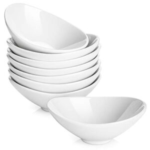 dowan ceramic dip bowls, 3 oz 8 pack white dipping bowls, mini serving bowls for side dishes, sushi soy sauce dish, gravy boat porcelain dipping sauce cups for bbq and party dinner