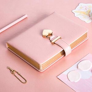 myuoot b6 heart shaped combination lock diary with key pu leather journal diary with lock and key journal notebook with lock locking journal diary notebook for girls boys men women, pink