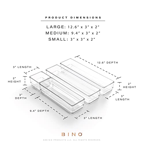 BINO 4-Piece Drawer Organizer Bin Set, Large | THE MODULAR | Multi-Purpose Storage | Durable | BPA-Free | Desk Drawer Organizer | Vanity Organizer | Bathroom Drawer Organizer | Makeup Drawer Organizer