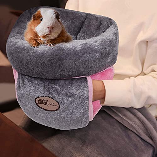 YUEPET Guinea Pig Bed Cuddle Cave Warm Fleece Cozy House Bedding Sleeping Cushion Cage Nest for Small Animal Squirrel Chinchilla Rabbit Hedgehog Cage Accessories (Grey)