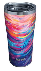 tervis etta vee - happy abstract stainless steel insulated tumbler with clear and black hammer lid, 20oz, silver