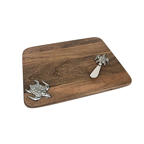 Beachcombers B22186 Wood and Metal Turtle Cutting Board and Knife, 14-inch Length