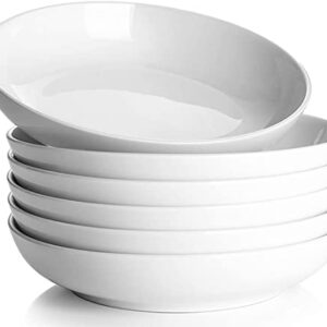 DOWAN Pasta Bowls 32oz, Large Salad Bowls, White Pasta Bowl Set of 6, Porcelain Fruit Bowl Plates, 8.5 inch Wide Shallow Plates, for Bread Meal Prep Bowls