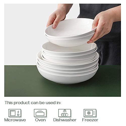 DOWAN Pasta Bowls 32oz, Large Salad Bowls, White Pasta Bowl Set of 6, Porcelain Fruit Bowl Plates, 8.5 inch Wide Shallow Plates, for Bread Meal Prep Bowls