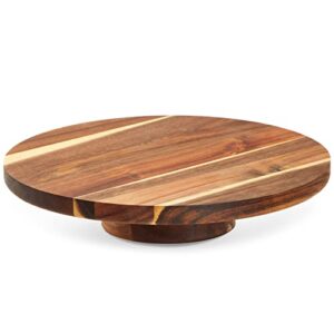 Acacia Wood Cake Stand, Round, Wooden Serving Platter for Appetizer and Dessert Tables at Parties, Birthdays, Weddings, and Restaurants, Rustic-Style (12.75 in)