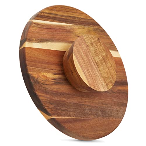 Acacia Wood Cake Stand, Round, Wooden Serving Platter for Appetizer and Dessert Tables at Parties, Birthdays, Weddings, and Restaurants, Rustic-Style (12.75 in)