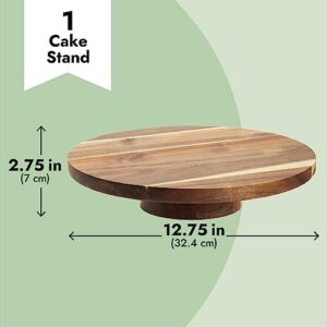 Acacia Wood Cake Stand, Round, Wooden Serving Platter for Appetizer and Dessert Tables at Parties, Birthdays, Weddings, and Restaurants, Rustic-Style (12.75 in)