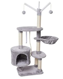 miao paw 7cat tree tower condo sisal post scratching furniture activity center play house cat bed grey