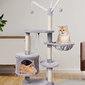 MIAO PAW 7Cat Tree Tower Condo Sisal Post Scratching Furniture Activity Center Play House Cat Bed Grey