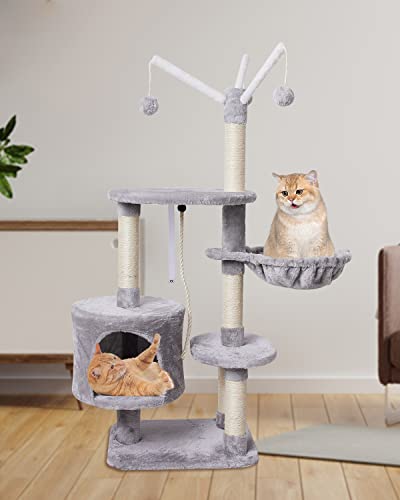 MIAO PAW 7Cat Tree Tower Condo Sisal Post Scratching Furniture Activity Center Play House Cat Bed Grey