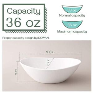 DOWAN 9" Porcelain Serving Bowls, Large Serving Dishes for Fathers Day, 36 Oz for Salad, Side Dishes, Pasta, Oval Shape, Microwave & Dishwasher Safe, Good Size for Dinner Parties, Set of 4, White