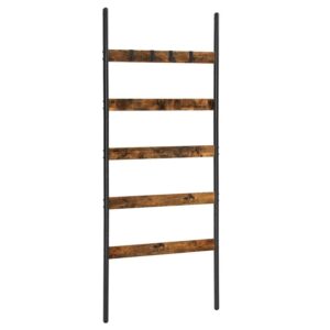vasagle blanket ladder, 5-tier ladder shelf, wall-leaning rack, steel, 25.6 inch wide, scarves, industrial style, rustic brown and black ulls011b01