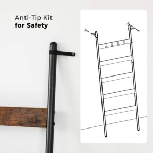 VASAGLE Blanket Ladder, 5-Tier Ladder Shelf, Wall-Leaning Rack, Steel, 25.6 Inch Wide, Scarves, Industrial Style, Rustic Brown and Black ULLS011B01