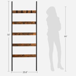 VASAGLE Blanket Ladder, 5-Tier Ladder Shelf, Wall-Leaning Rack, Steel, 25.6 Inch Wide, Scarves, Industrial Style, Rustic Brown and Black ULLS011B01