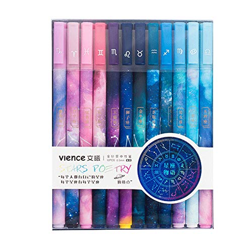 Gel pens 12 Different Constellations and Different Pen Shell Colors 0.5mm Black Ink Writing Pen Pack for Office School Supplies Kids Drawing Pen Gifts for Boys and Girls Students