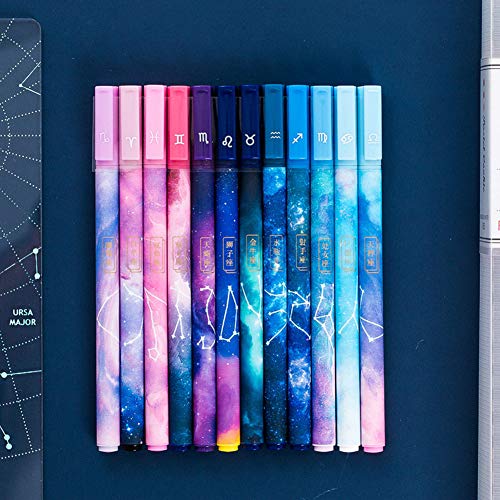 Gel pens 12 Different Constellations and Different Pen Shell Colors 0.5mm Black Ink Writing Pen Pack for Office School Supplies Kids Drawing Pen Gifts for Boys and Girls Students