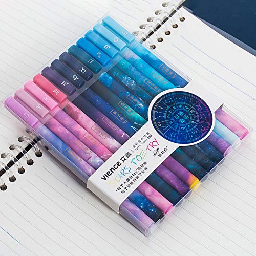 Gel pens 12 Different Constellations and Different Pen Shell Colors 0.5mm Black Ink Writing Pen Pack for Office School Supplies Kids Drawing Pen Gifts for Boys and Girls Students