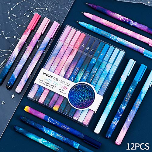 Gel pens 12 Different Constellations and Different Pen Shell Colors 0.5mm Black Ink Writing Pen Pack for Office School Supplies Kids Drawing Pen Gifts for Boys and Girls Students