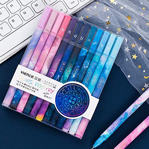 Gel pens 12 Different Constellations and Different Pen Shell Colors 0.5mm Black Ink Writing Pen Pack for Office School Supplies Kids Drawing Pen Gifts for Boys and Girls Students