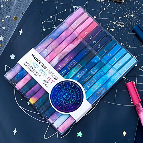 Gel pens 12 Different Constellations and Different Pen Shell Colors 0.5mm Black Ink Writing Pen Pack for Office School Supplies Kids Drawing Pen Gifts for Boys and Girls Students