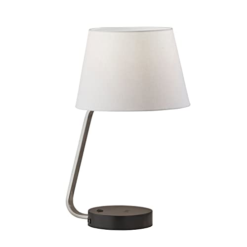 Adesso 3015-22 Louie AdessoCharge Table Lamp, 19 in, 60W Type A Bulb (Not Included), Brushed Steel w/Black Rubber Wood Base, 1 Table Lighting