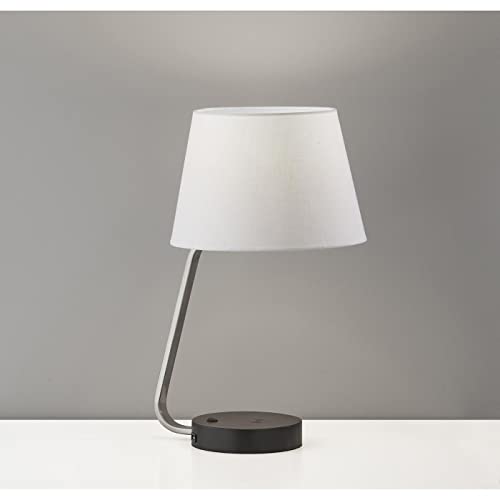 Adesso 3015-22 Louie AdessoCharge Table Lamp, 19 in, 60W Type A Bulb (Not Included), Brushed Steel w/Black Rubber Wood Base, 1 Table Lighting