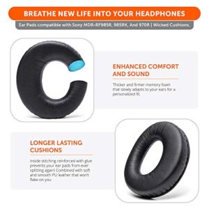 WC Replacement Ear Pads for Sony MDR-RF985R RF970 RF970RK RF960RK RF960R RF925RK & MDR-DS6500 Headphones | Softer Leather, Luxurious Memory Foam, Added Thickness, Enhanced Noise Isolation | Black