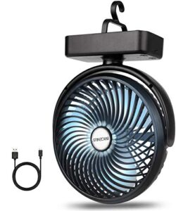 camping fan with led lights 7-inch, rechargeable 5000mah tent fan battery operated/usb personal fan for camping rv bbq travel home office desk indoor outdoor...