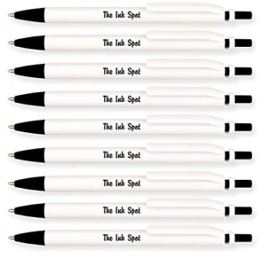 100 excel classic click personalized custom printed retractable pens - white barrels with black trim
