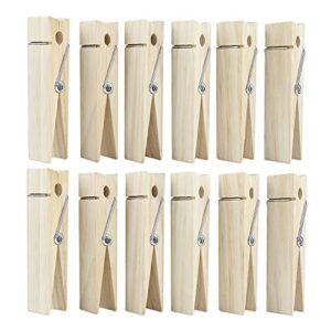6 inch, giant clothespins, jumbo wood clips for diy craft, bathroom or laundry room decoration, 12 pcs