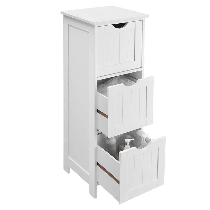 VASAGLE Bathroom Cabinet Floor Cabinet, Free-Standing Storage Cabinet with 3 Drawers, 11.8 x 12.6 x 31.9 Inches, for Bathroom, Living Room, Kitchen, Nordic Scandinavian Style, Matte White UBBC50WT
