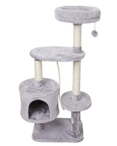 miao paw 6cat tree tower condo sisal post scratching furniture activity center play house cat bed grey