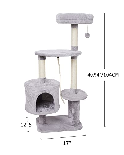 MIAO PAW 6Cat Tree Tower Condo Sisal Post Scratching Furniture Activity Center Play House Cat Bed Grey