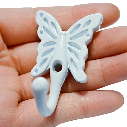 4 PCS Vintage Wall Mounted Hanger Hooks White Antique Door Hangers for Hanging Clothes Hook Up Towel Coat Hat Scarf Jacket Butterfly Patterned (Length:2-1/4", Width:1-3/8")