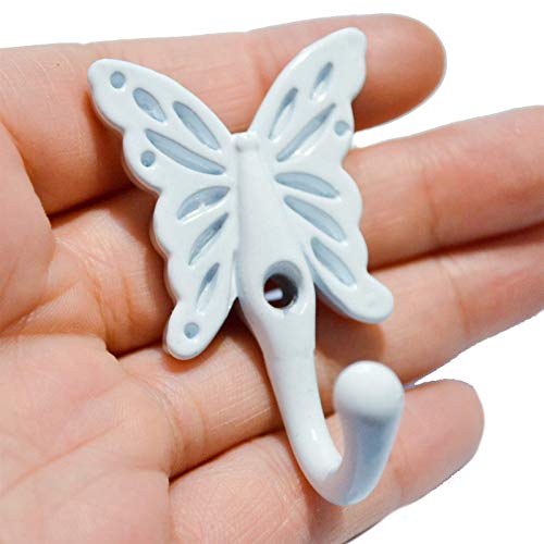 4 PCS Vintage Wall Mounted Hanger Hooks White Antique Door Hangers for Hanging Clothes Hook Up Towel Coat Hat Scarf Jacket Butterfly Patterned (Length:2-1/4", Width:1-3/8")