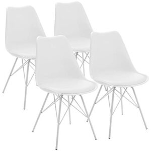 gunji modern dining chairs with padded mid century dsw chair classic plastic side chairs for dining room, kitchen, living room set of 4 (white)