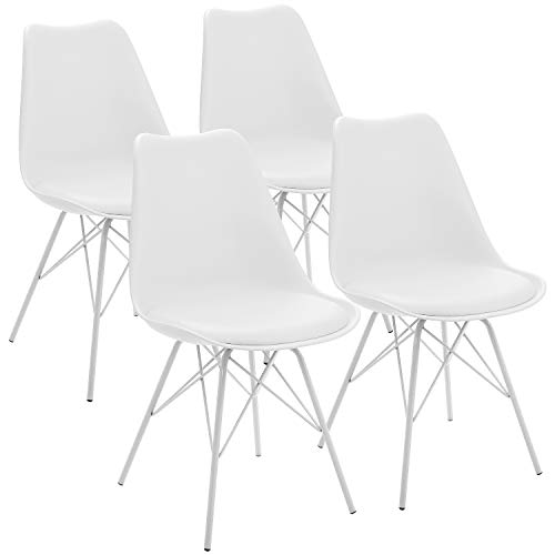 GUNJI Modern Dining Chairs with Padded Mid Century DSW Chair Classic Plastic Side Chairs for Dining Room, Kitchen, Living Room Set of 4 (White)