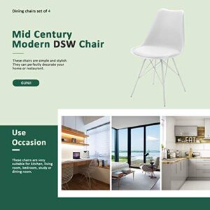 GUNJI Modern Dining Chairs with Padded Mid Century DSW Chair Classic Plastic Side Chairs for Dining Room, Kitchen, Living Room Set of 4 (White)