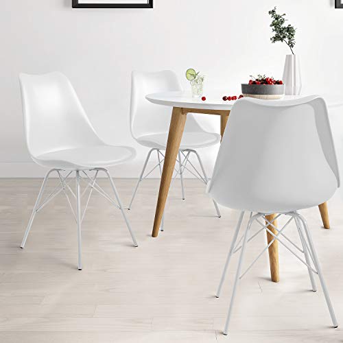 GUNJI Modern Dining Chairs with Padded Mid Century DSW Chair Classic Plastic Side Chairs for Dining Room, Kitchen, Living Room Set of 4 (White)