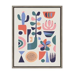 kate and laurel sylvie mid century succulents framed canvas wall art by rachel lee, 18x24 gray, abstract wall decor