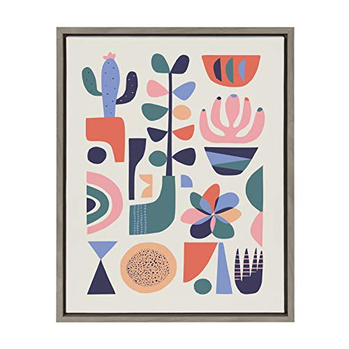 Kate and Laurel Sylvie Mid Century Succulents Framed Canvas Wall Art by Rachel Lee, 18x24 Gray, Abstract Wall Decor