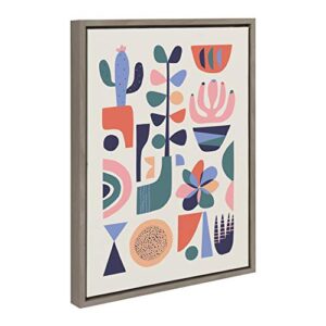 Kate and Laurel Sylvie Mid Century Succulents Framed Canvas Wall Art by Rachel Lee, 18x24 Gray, Abstract Wall Decor