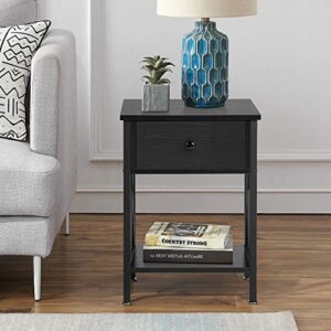 VECELO Versatile Nightstands X-Design Side End Table Night Stand Storage Shelf with Bin Drawer for Living Room Bedroom,Black