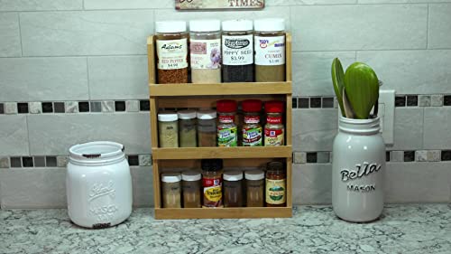 Lipper International Bamboo Wood 3-Tier Spice Rack 8840 - Space Saving 12" x 2.3" Vertical Storage for Spices or Craft Supplies - Attached Ring Hangers, Easy Hand Wash Maintenance