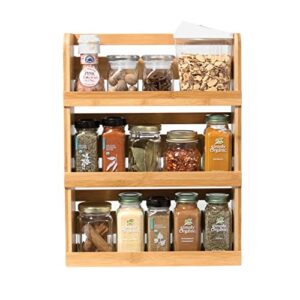 Lipper International Bamboo Wood 3-Tier Spice Rack 8840 - Space Saving 12" x 2.3" Vertical Storage for Spices or Craft Supplies - Attached Ring Hangers, Easy Hand Wash Maintenance