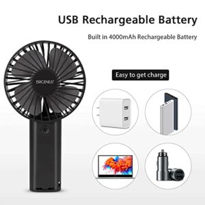 BRIGENIUS Mini Handhled Fan, 4000mAh Rechargeable Battery Operated USB Desk Fan, Small Personal Portable Fan 3 Speed Adjustable Powerful Fan for Travel Office outdoor Activities