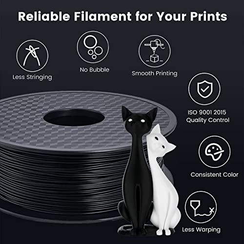 PLA 3D Printer Filament, 3D Printer PLA Filament 1.75mm, Dimensional Accuracy +/- 0.02 mm, 1KG Spool PLA Black